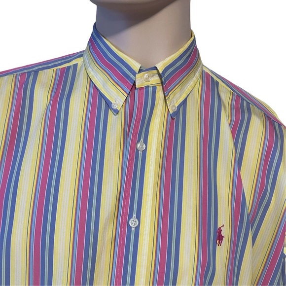 Ralph Lauren Shirt Dress Casual Versatile 100% Cotton Colourful Stripe Polo Logo - Picture 3 of 13